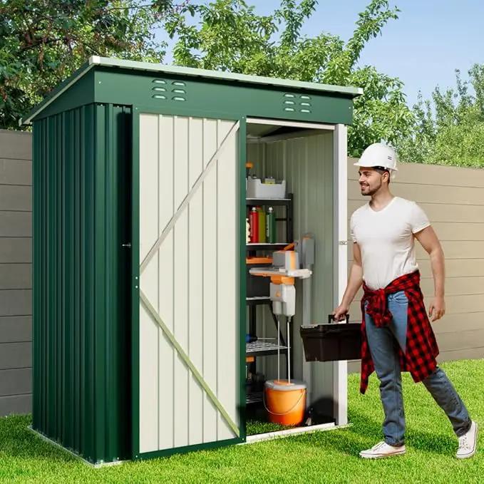 Gizoon 5' x 3'Outdoor Storage Shed with Singe Lockable Door,Galvanized Metal Shed with Air Vent Suitable for The Garden,Tiny House Storage Sheds Outdoor for Backyard Patio Lawn-Green by GreenHaven Gardens