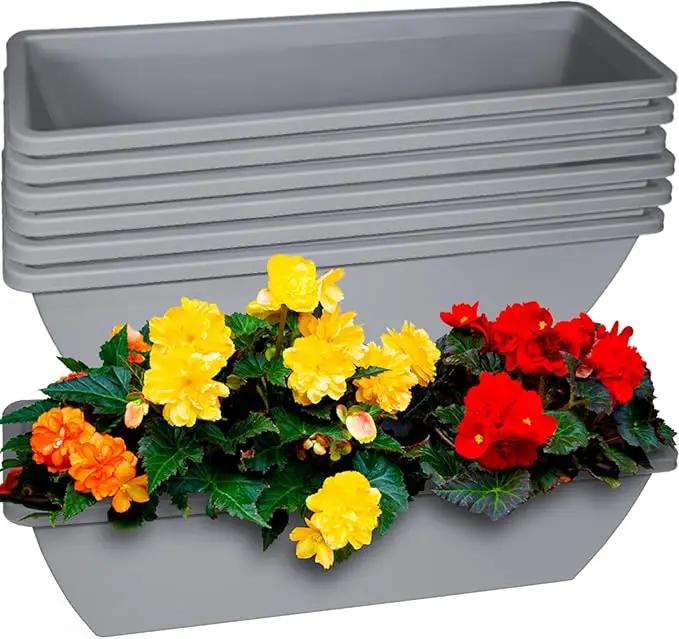 6 Pcs 24 inch Window Box Planter, Large Rectangular Flower Planter Boxes with Shelf Insert Plastic for Indoor and Outdoor Garden, Balcony Home Decor (6, 24 inch) by GreenHaven Gardens