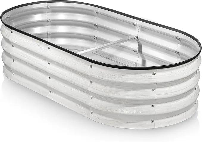 Galvanized Raised Garden Beds Outdoor // 4×2×1 ft Planter Raised Beds for Gardening, Vegetables, Flowers // Large Metal Garden Box (White Wood Grain) by GreenHaven Gardens