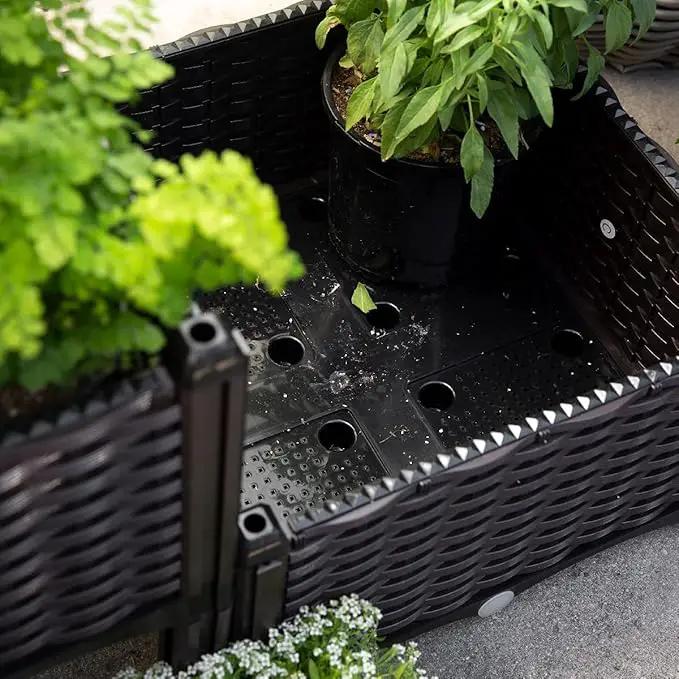 Barton 2 Pieces Raised Garden Bed Brown Plastic w/Self-Watering Design Outdoor Elevated Planter Box Kit Wheels Mobile by GreenHaven Gardens