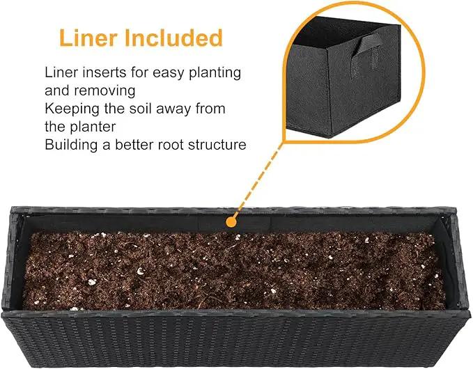 SUNNYPARK Set of 2 Large Rectangular Planter with Removable Liner, All-Weather PE Rattan Modern Planters Indoor Outdoor Flower Plant Pots Garden Box Patio Yard Front Porch Deck by GreenHaven Gardens