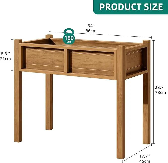 YITAHOME Raised Garden Bed, HIPS Poly Wood Elevated Planter Box with Legs and Drainage Hole, Small Flower Box Stand for Patio Balcony Garden Backyard, Teak by GreenHaven Gardens