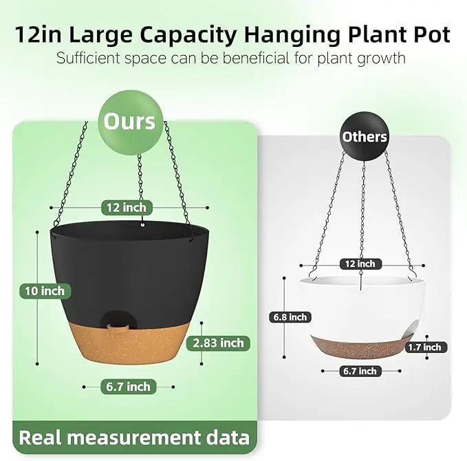 ZMTECH 12 Inch Hanging Planters for Indoor Outdoor Plants, 1 Pack Self Watering Hanging Plant Pots with Drainage Holes and Removable Saucer, Plastic Flower Hanging Pots with Watering Lip (White) by GreenHaven Gardens
