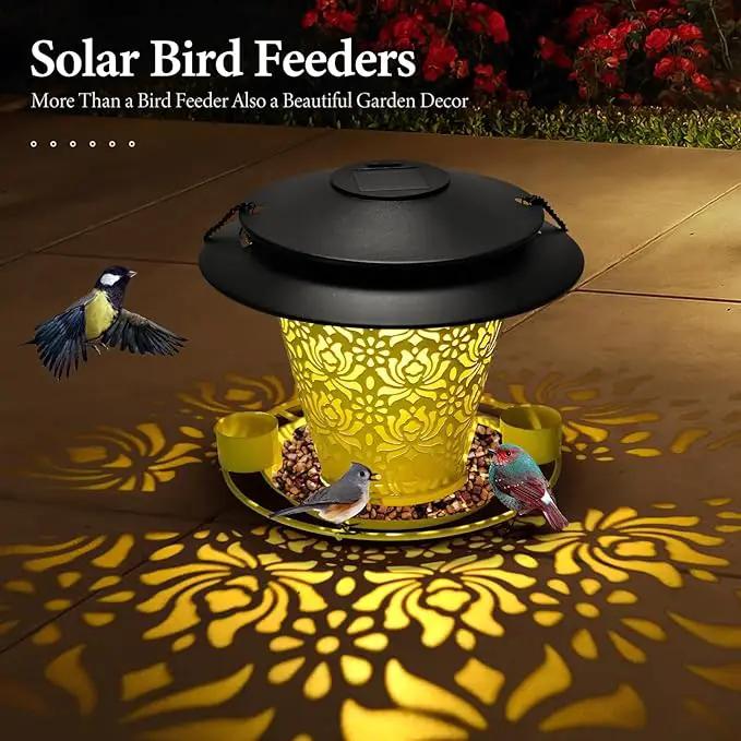 Solar Bird Feeders for Outside Hanging Metal Wild Bird Feeder Solar Lanterns Outdoor Waterproof Garden Decor for Yard Yellow by GreenHaven Gardens