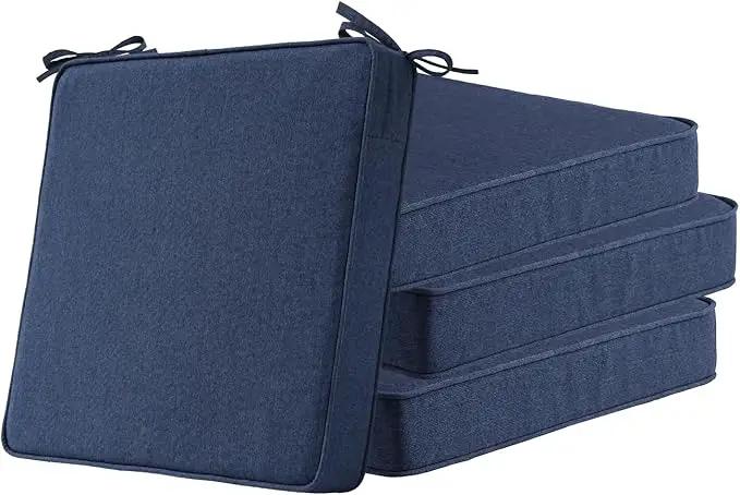 Sunbrella Square Corner Seat Cushions, 19" x 19" x 3", Set of 4, Indoor Outdoor Water Repellent Universal Chair Pads with Ties for Patio Furniture, Garden Dining Chairs, Specrtum Indigo by GreenHaven Gardens