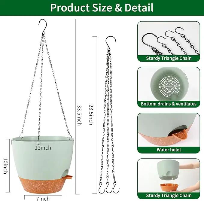 GARDIFE Large Hanging Planter, 12 inch Hanging planters for Indoor. Outdoor Plants, Self Watering Plant Pot, Plant Hanger, Green by GreenHaven Gardens