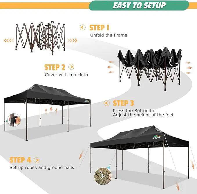 COBIZI 10x20 Pop Up Canopy Heavy Duty Without Sidewalls, Commercial Heavy Duty Pop Up Tent for Parties All Weather Waterproof and UV 50+ Wedding Tent with Roller Bag(Legs Upgraded),Black by GreenHaven Gardens
