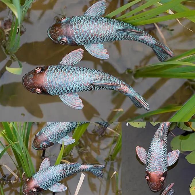 Koi Fish Decor - Set of 2 Antique Koi Fish Garden Statue for Outdoors, Patio and Backyard Decoration by GreenHaven Gardens