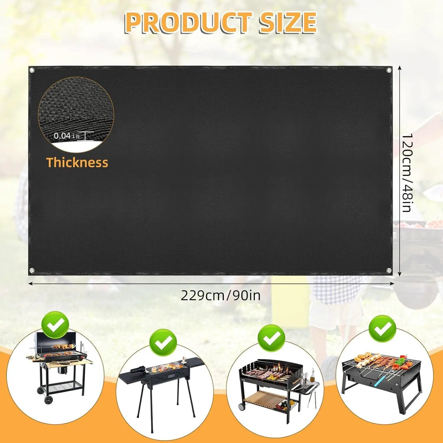Under Grill Mat for Outdoor Grilling, 90 x 48 inches Double-Sided Fireproof Waterproof BBQ Protector for Deck and Patio Under Grill Mat for Outdoor BBQ by GreenHaven Gardens