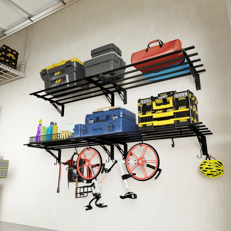 Garage Storage System Shelves 3.21x1.64 ft - Heavy Duty Garage Wall Shelving with Hooks, Foldable Storage Shelving Wall Mounted Install, Versatile Hanging Shelves & Black Metal Floating Organizer by GreenHaven Gardens