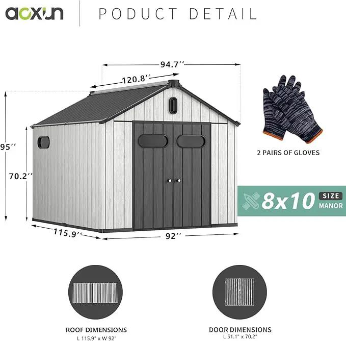 Aoxun 10X8FT Outdoor Shed with Floor, Resin Storage Shed with Lockable Door, Garden Utility Tool Shed Storage House for Backyard, Patio, Lawn by GreenHaven Gardens