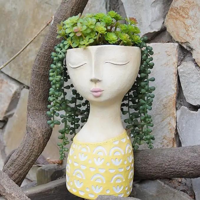 DiliComing Face Planter-Pots for Indoor Plants - 11 Inch Tall Planters for Flowers Head Planter with Drainage for Patio Yard Garden Succulent Pots Garden Décor 6 x 6 x 11 Inch by GreenHaven Gardens