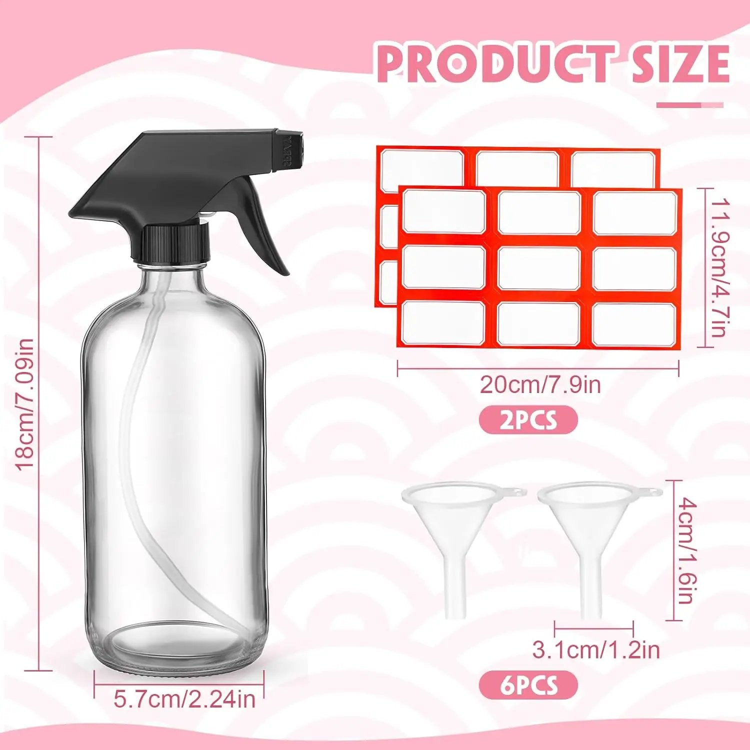 Norme 12 Pcs 8 oz Glass Spray Bottles with Funnels and Labels Refillable Cosmetic Empty Spray Bottles with Sprayer Containers for Essential Oil Cleaning Solutions(Clear,Classic) by GreenHaven Gardens