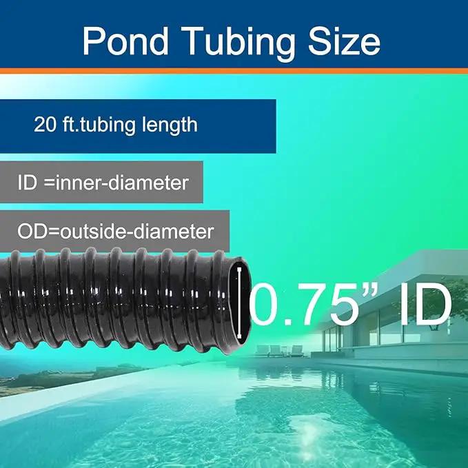 0.75 Inch Pond Tubing, 3/4" ID Corrugated Water Pipe, 20 Feet Length Flexible PVC Hose Pipe with Pipe Fittings, Aquarium, Pond Waterfall, Garden Pond Pump Drainage Tube Black by GreenHaven Gardens