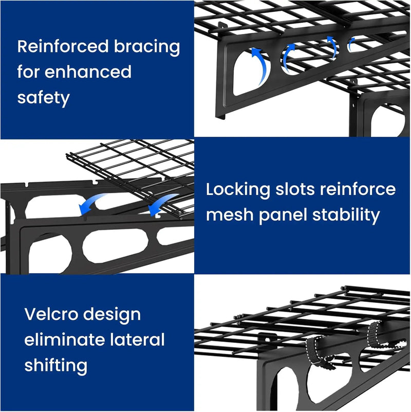 FLEXIMOUNTS 2-Pack 2x4ft Garage Shelving with Hooks, 24-inch-by-48-inch Wall Shelf Garage Storage Racks Floating Shelves, Black by GreenHaven Gardens