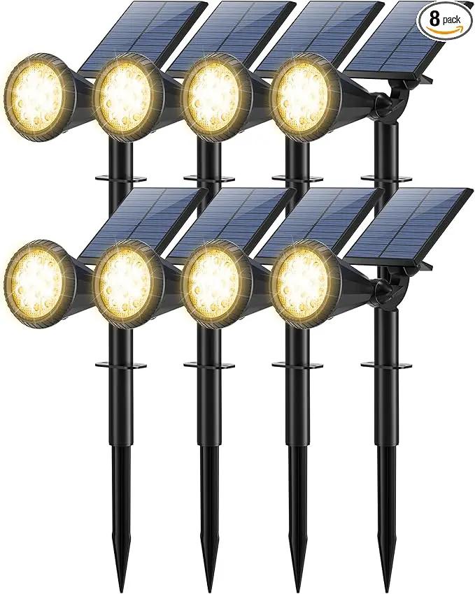 8 Pack Solar Spot Lights Outdoor Waterproof 180 Adjustable Solar Powered Landscape Lights for Yard, Garden, Pathway, Porch, Pool, Wall, 4 Lighting Modes, Warm White by GreenHaven Gardens