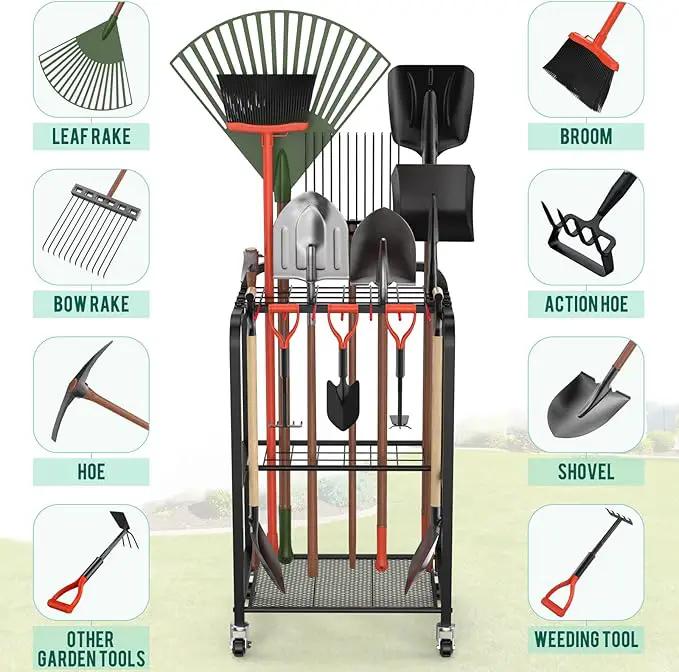 Trieez Garden Tool Organizer for Garage, Yard Tool Organizer with Wheels for Garage Organization and Storage - Sturdy Yard Tool Holder Tool Rack, for Shed, Outdoor, Tool Stand by GreenHaven Gardens