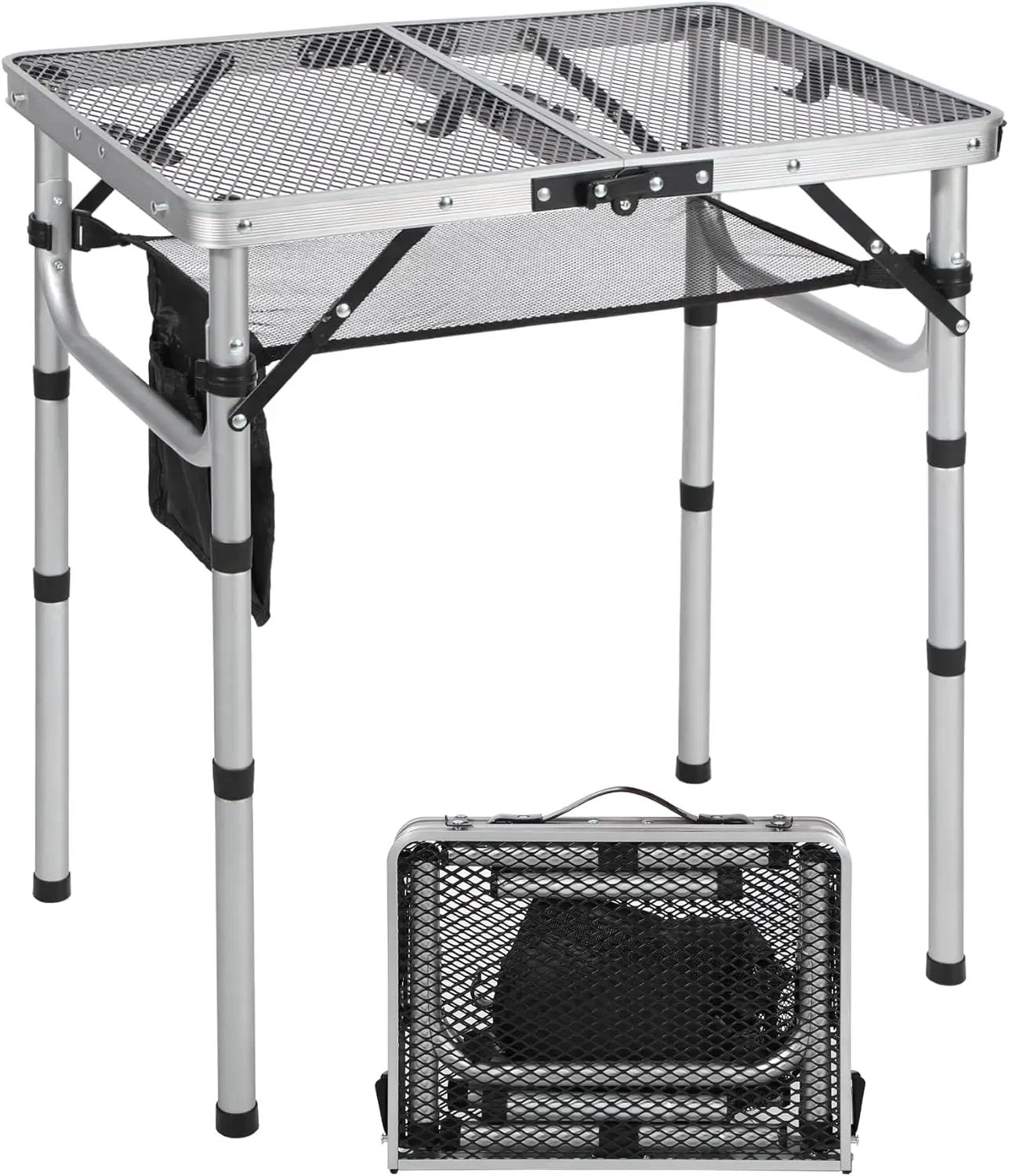 RedSwing Folding Grill Table, Lightweight Height Adjustable Aluminum Table with Mesh Desktop and Mesh Bag for Outdoor Camping Picnic BBQ, 2 Feet, Sliver by GreenHaven Gardens
