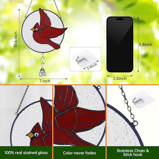 Cardinal Stained Glass Suncatchers for Windows Hangings Decorative,Red Love Birds Sun Catchers with Crystal Indoor Ornaments,Memorial Gifts for Women,Sun Catchers by GreenHaven Gardens