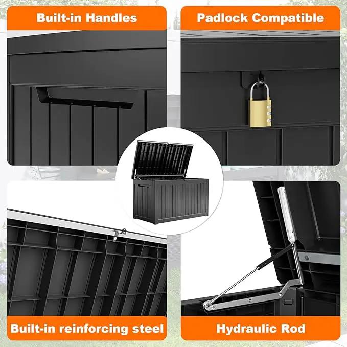 XXL 230 Gallon Large Resin Deck Box, Outdoor Lockable Storage Box for Patio Cushions Storage Furniture, Pool Supplies, Garden Tools, Weatherproof and UV Resistant- Black (230 Gallon) by GreenHaven Gardens