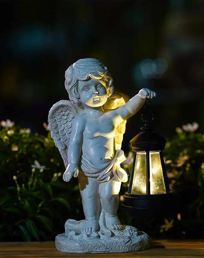 Goodeco Cherub Statue with Solar Lantern - Angel Statue for Garden Patio Yard Porch Lawn Outdoor Decor, Angel Figurines Memorial Spiritual Gifts by GreenHaven Gardens