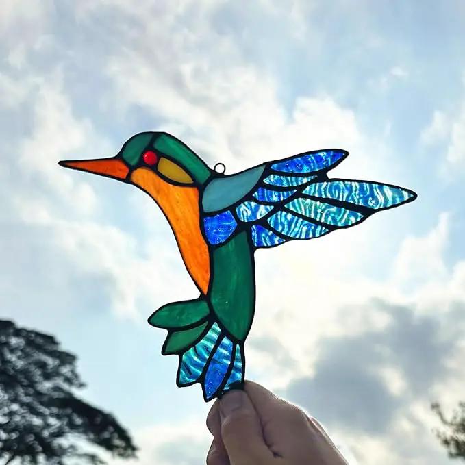 2 Packs Stained Glass Hummingbird Suncatcher Window Hanging Ornament, Stained Glass Birds Suncatcher for Window Decor, Hummingbird Gifts for Women, Mom, Birds Lovers by GreenHaven Gardens