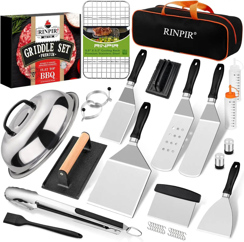 33PCS Griddle Accessories Kit for Blackstone, Flat Top Grill Accessories Tools with Cooling Rack, Melting Dome and Burger Press, Professional Hibachi Spatula Gift Set for Outdoor Teppanyaki BBQ by GreenHaven Gardens