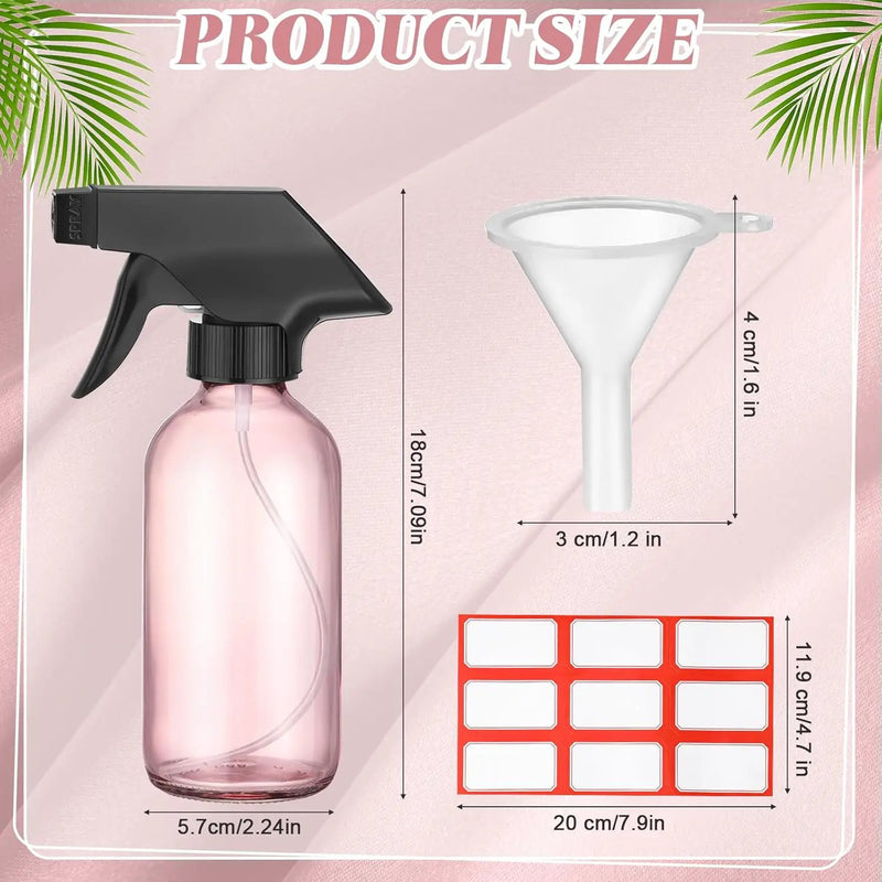 Norme 12 Pcs 8 oz Glass Spray Bottles with Funnels and Labels Refillable Cosmetic Empty Spray Bottles with Sprayer Containers for Essential Oil Cleaning Solutions(Pink,Classic) by GreenHaven Gardens