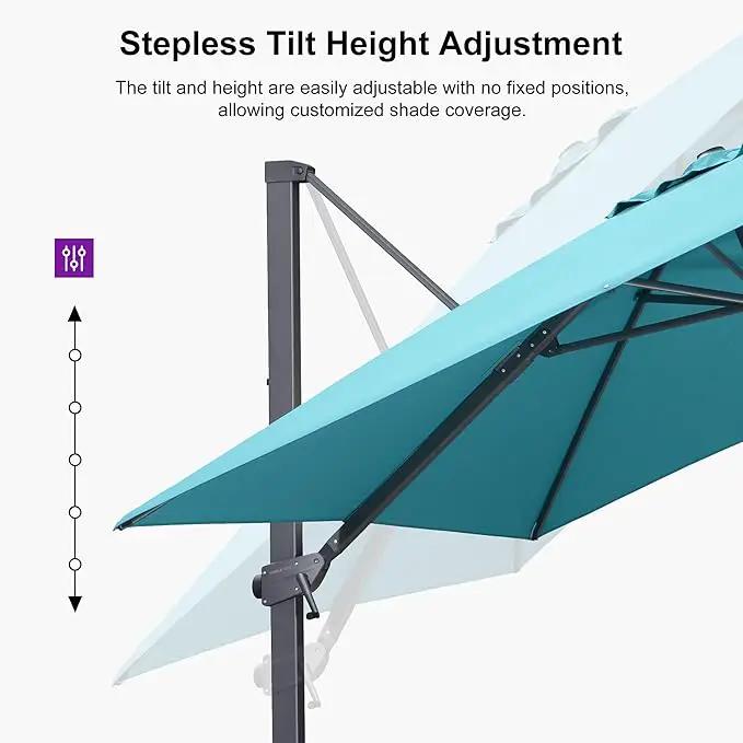PURPLE LEAF 9' × 11.5' Patio Cantilever Umbrella with Base Outdoor Rectangle Adjustable Offset Umbrellas with 360-degree Rotation and 8 Heavy Duty Metal Ribs for Garden Deck Pool Turquoise Blue by GreenHaven Gardens