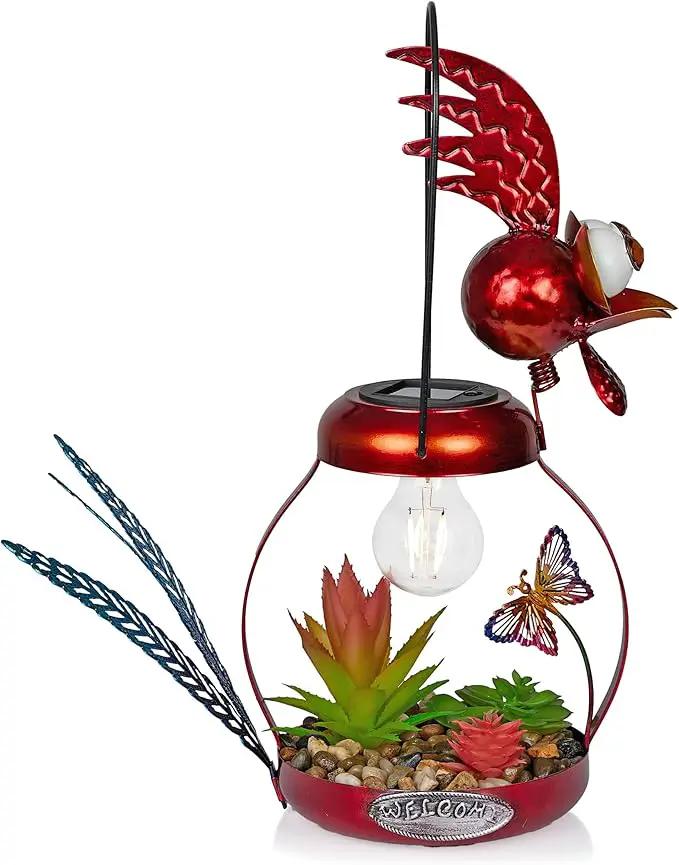 Alpine Corporation LYT286SLR-HH Solar-Powered Metal Rooster w/Garden Enclosed LED Light Decor, Solar Patio Decor, 16''H, Red by GreenHaven Gardens