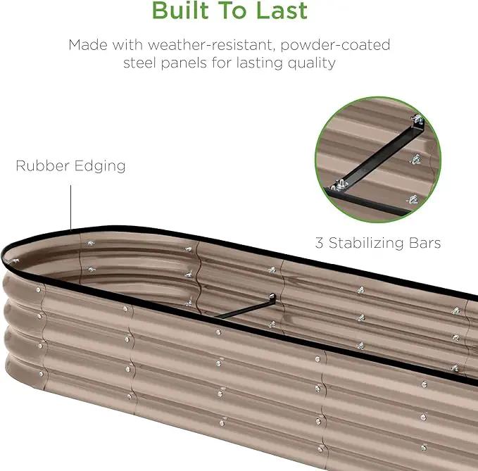 Best Choice Products 8x2x1ft Outdoor Metal Raised Garden Bed, Oval Deep Root Planter Box for Vegetables, Flowers, Herbs, and Succulents w/ 108 Gallon Capacity - Taupe by GreenHaven Gardens