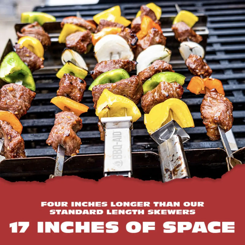 BBQ-AID Extra Long 17" Skewers - Quick Release Barbecue Metal Skewers for Kabobs - Double Pronged, Stainless Steel by GreenHaven Gardens