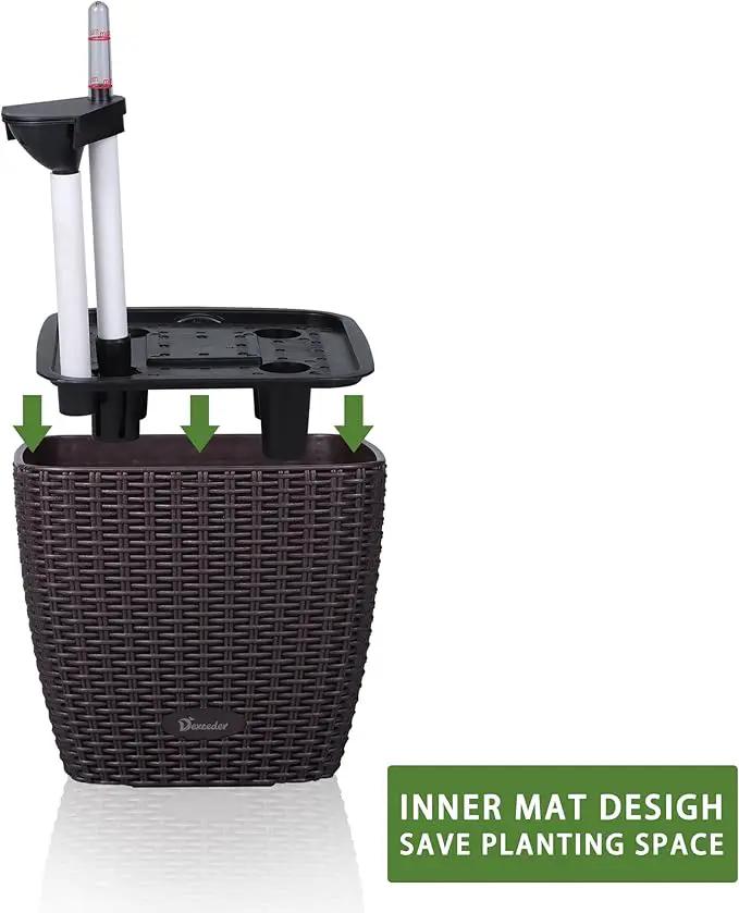 Dexceder 11x10 Self Watering Planter Indoor Outdoor, Inner Mat Design, Thickened Table Flower Plant Pot with Water Level Indicator (Brown Rattan) by GreenHaven Gardens