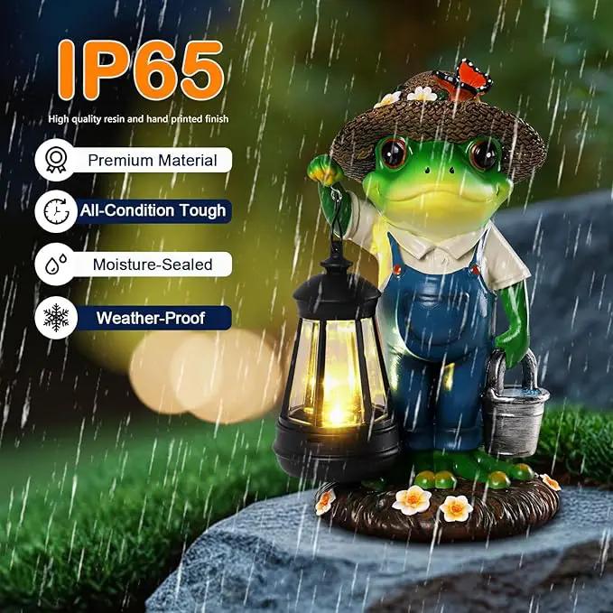 Solar Garden Decor - Frog Statues with Lantern 9" Resin Solar Frogs for Outdoors Patio Yard Porch Lawn Balcony Decor Ideas Animal Lover Gardening Gifts for Women Mom Wife by GreenHaven Gardens
