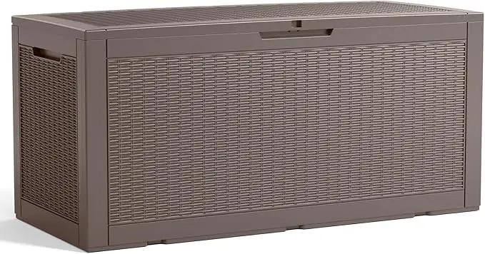 100 Gallon Resin Deck Box, Lockable Patio Outdoor Storage Box for Furniture, Garden Tools and Tools Storage, Waterproof Outside Storage Boxes - Grey by GreenHaven Gardens