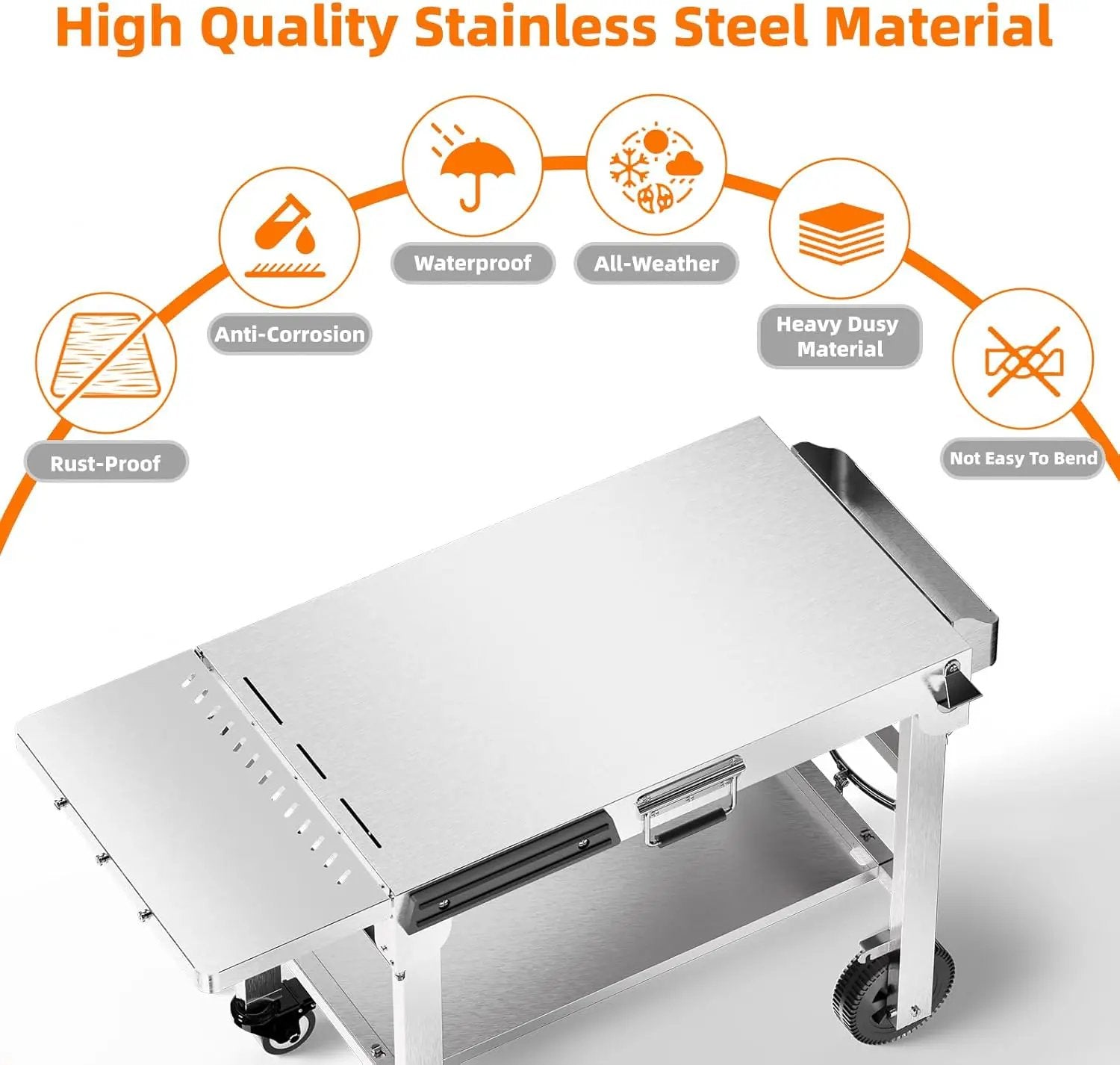Food Grade 304 Stainless Steel BBQ Grill Table fits Tabletop Griddle, Outdoor Grill Table with 4 Foldable Legs, Portable Grill Stand for RV, Camping, Tailgating by GreenHaven Gardens