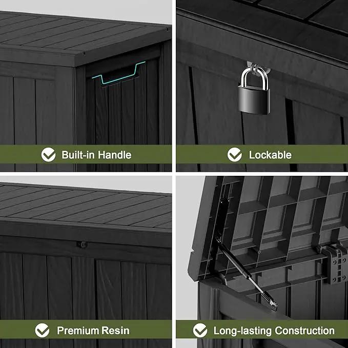 120 Gallon Outdoor Deck Box,Storage Lockable Waterproof Patio Furniture,Garden Tools,Cushions,Pool Accessories Outside Storage Resin Box(Black) by GreenHaven Gardens