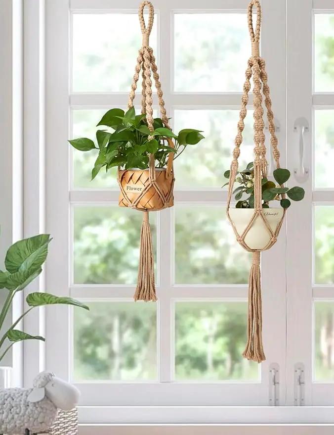 2Pcs Macrame Plant Hangers Indoor & Outdoor (27.56”) Boho Hanging Planters for Indoor Plants, Macrame Wall Hanging Decor for Flower Pots & Baskets (Pots Not Included) by GreenHaven Gardens