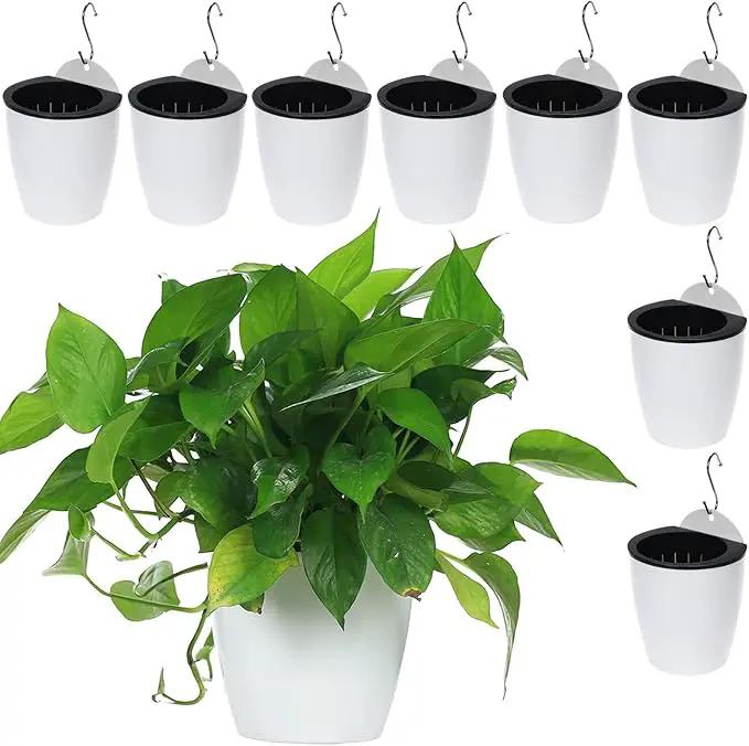8 Packs 5" Plastic Self Watering Pots Wall Hanging Planters Wall Mounted Wicking Flower Pots for Indoor and Outdoor African Violet, Ocean Spider Plant, Orchid, White by GreenHaven Gardens