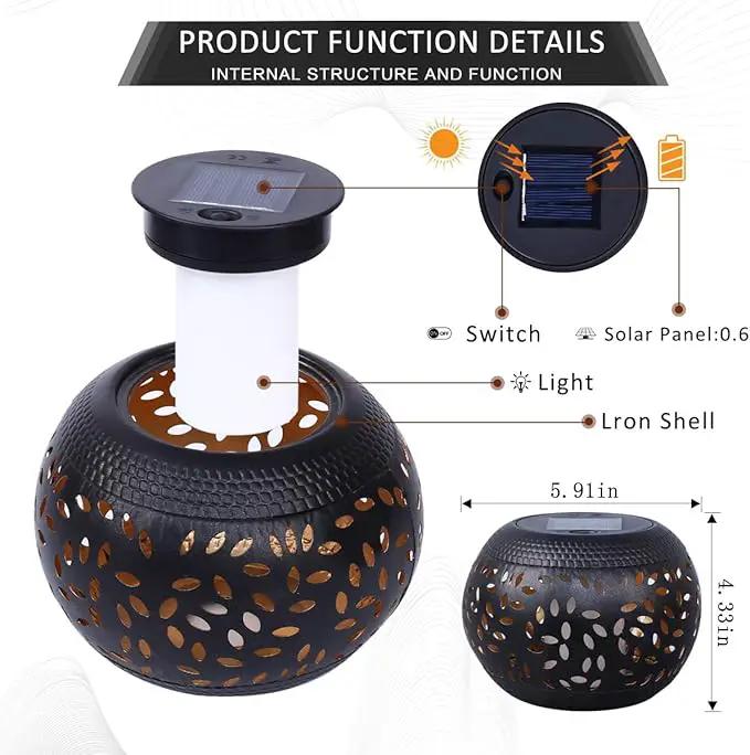 Solar Table Lantern Outdoor Waterproof-Dancing Flickering Flame Solar Powered LED Light,Black Metal Desktop Decorative Lamp Auto On/Off Lighting Dusk to Dawn for Desk Patio Garden Pathway Yard by GreenHaven Gardens