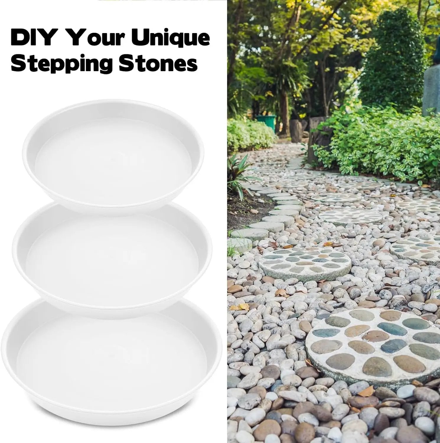 3 Size Round Stepping Stone Molds, 6 Pcs 8.8''/10''/ 11.2'' Reusable Concrete Mold for Garden Stepping Stones Large Tray for Concrete and Stained Glass for Garden Walk Way by GreenHaven Gardens