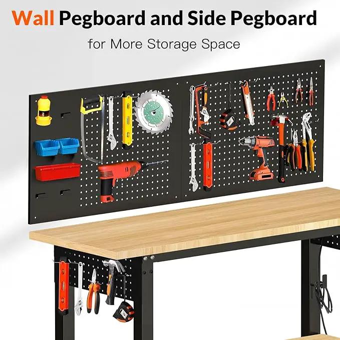 48“ Adjustable Height Workbench Work Bench for Garage Work Table with Under Table Shelf Heavy Duty Rubber Wood Top for Shop Woodworking, Office, Home, Commercial by GreenHaven Gardens
