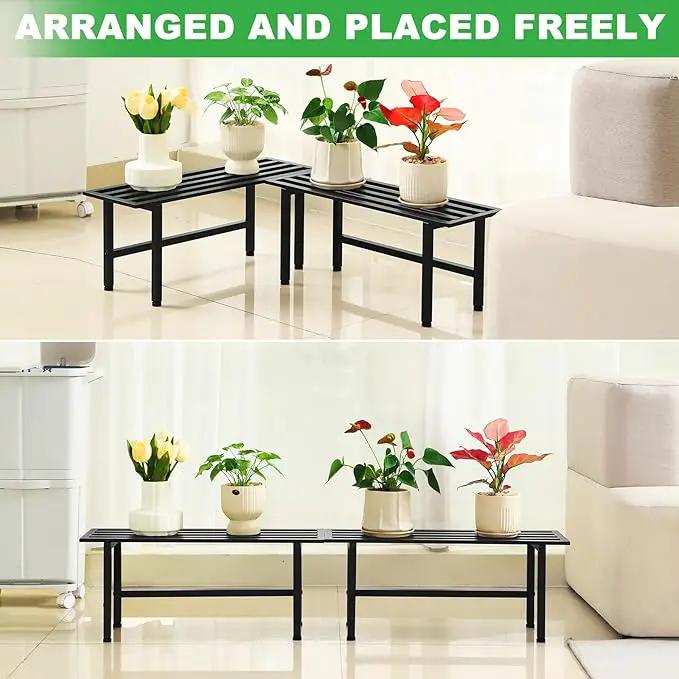 2 Pack Metal Plant Stand Outdoor Plant Shelf Indoor,1 Tier Heavy Duty Plant Stands for Multiple Plants,26" L x 10.12" H x 8.75" W,Black by GreenHaven Gardens
