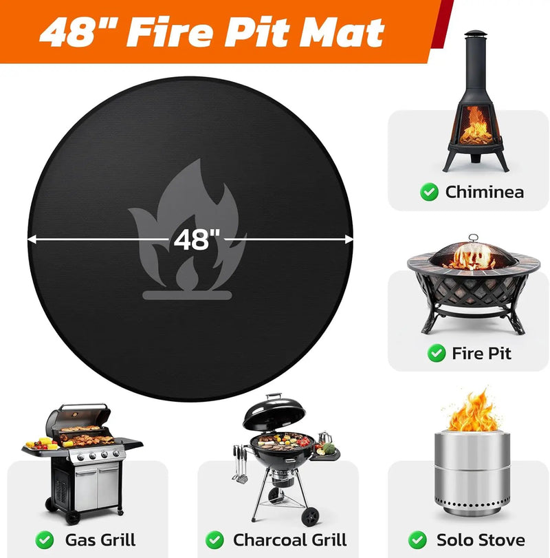 48" Fire Pit Mat for Solo Stove Bonfire: Round Fireproof Under Grill Mat Heat Insulated Indoor Fireplace Pad Protector for Decks, Patios, Grass, BBQ Smoker, Portable Reusable Oil-Proof and Waterproof by GreenHaven Gardens