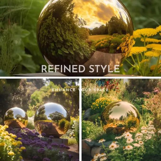 10 Inch Stainless Steel Gazing Globe,v2croft Hollow Ball Mirrored Surface Polished Shiny Sphere,Garden Stainless Steel Gazing Ball for Outdoor Lawn Pond Yard Ornament(Gold) by GreenHaven Gardens