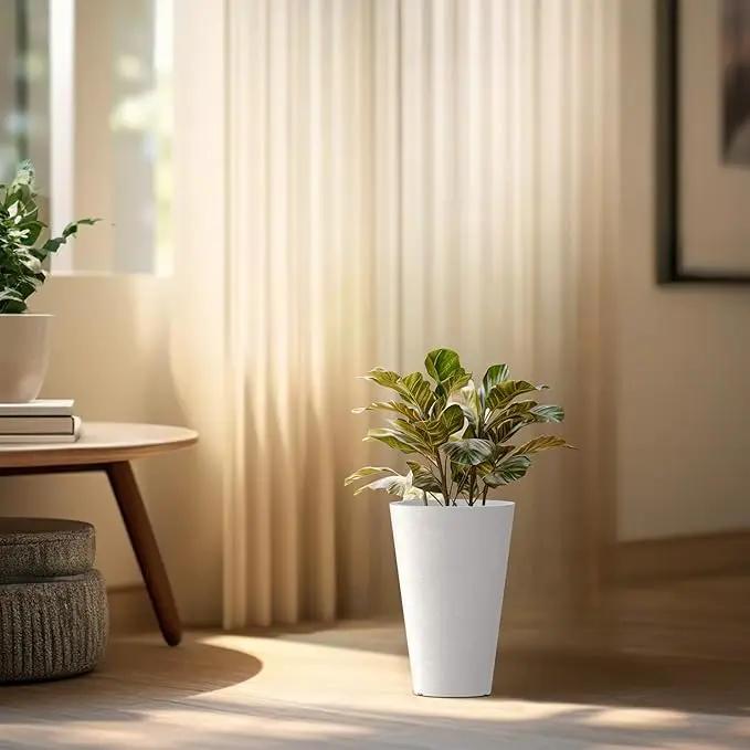 Kante Tall Round Planter Set of 2, 13 Inch Tall Decorative Planter Pots for Outdoor Indoor Garden Patio Front Porch (White) by GreenHaven Gardens