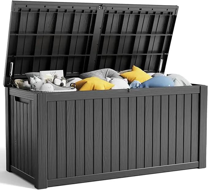 180 Gallon Resin Deck Box, Lockable Patio Outdoor Storage Box for Furniture, Garden Tools and Tools Storage, Waterproof Outside Storage Boxes - Black by GreenHaven Gardens