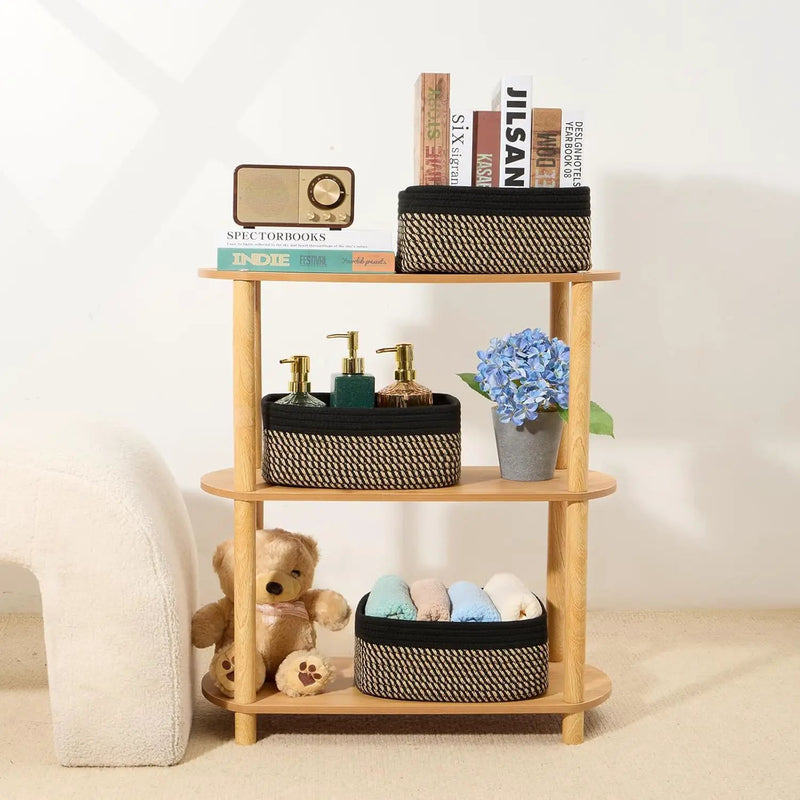 Small Storage Baskets for Organizing | Closet Organizer Bins | Shelf Toy Basket | Woven Rope Baskets | Cube Decorative Box | Shallow Basket | 11.5x7.5x4.7” | 3 Packs Black Brown by GreenHaven Gardens