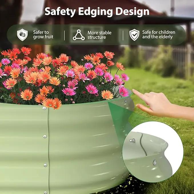 Raised Garden Bed Kit, 8x2x1 ft Galvanized Planter Box Outdoor, Oval Large Metal Raised Beds for Gardening Vegetables Flower Herb (Avocado Green) by GreenHaven Gardens