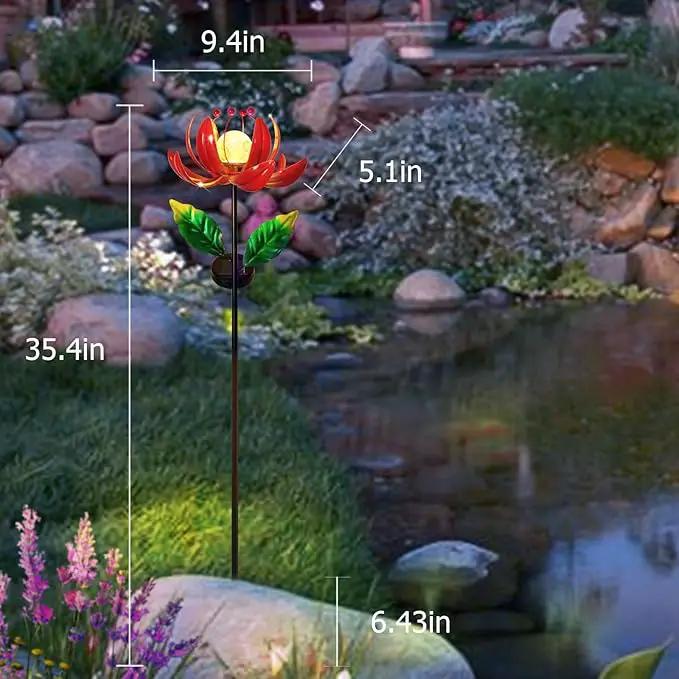 Solar Lights Outdoor Wind Spinners, Metal Lotus Flower Garden Decor with Waterproof LED Crackle Glass Globe for Patio Lawn Yard Outdoor Decor by GreenHaven Gardens